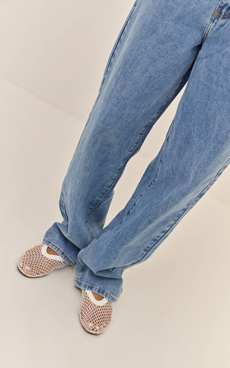 Mid Blue Wash Prettylittlething Jean Boyfriend Taille Haute