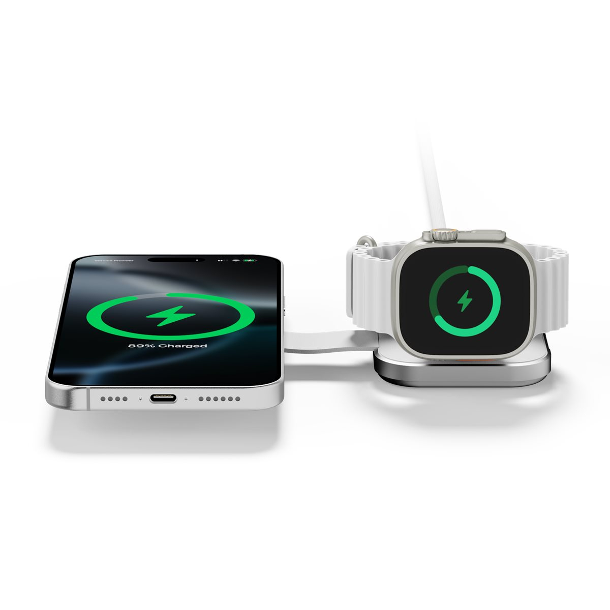 (15W) 2in1 Ladegerät Qi Wireless Charger Faltbare Powerbank für Smartphone / Apple Watch / AirPods (LQTC021) - Weiss
