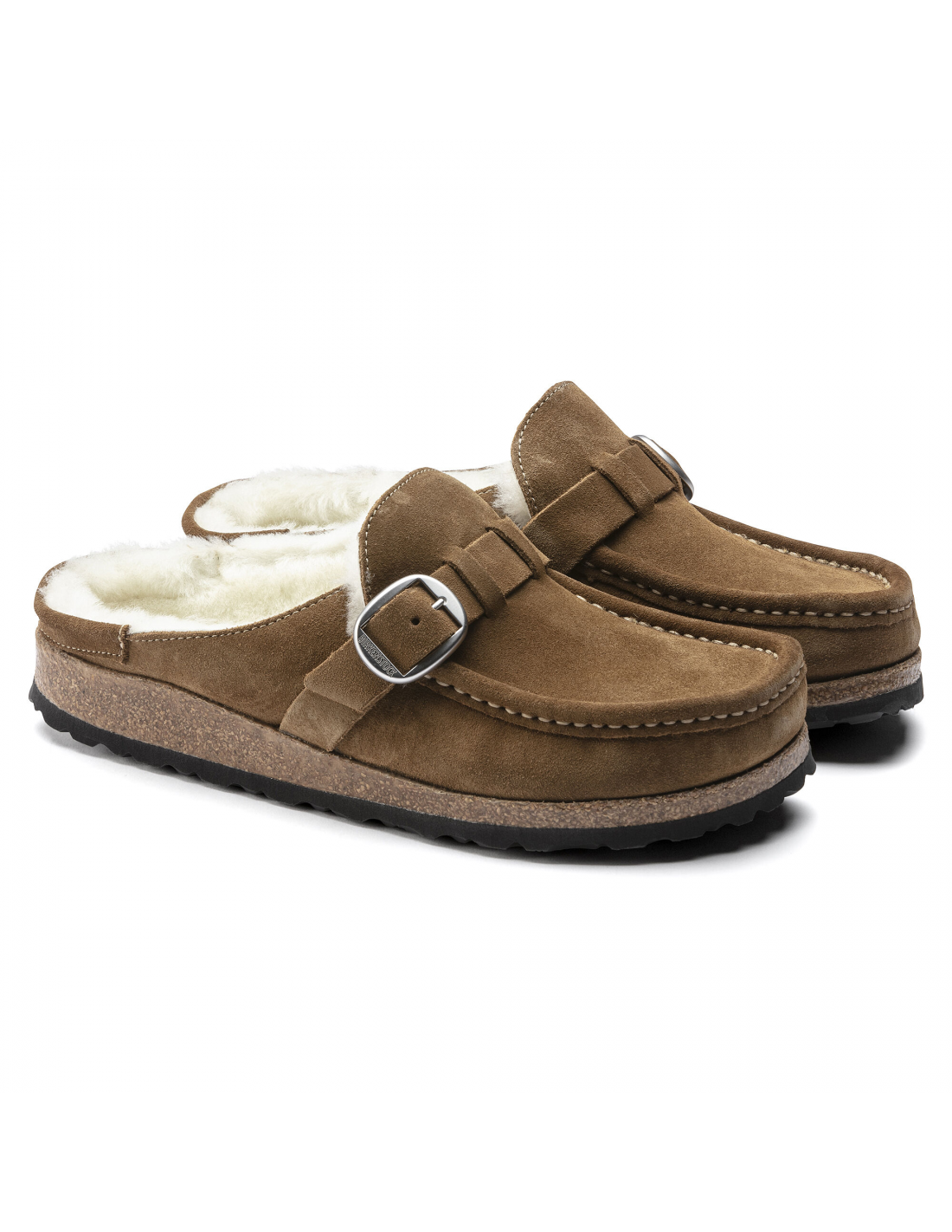 birkenstock sabots fourrés femme buckley suede shearling daim marron