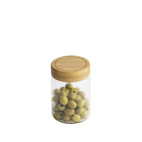 Bocal en verre avec couvercle en bambou 450 ml Pebbly