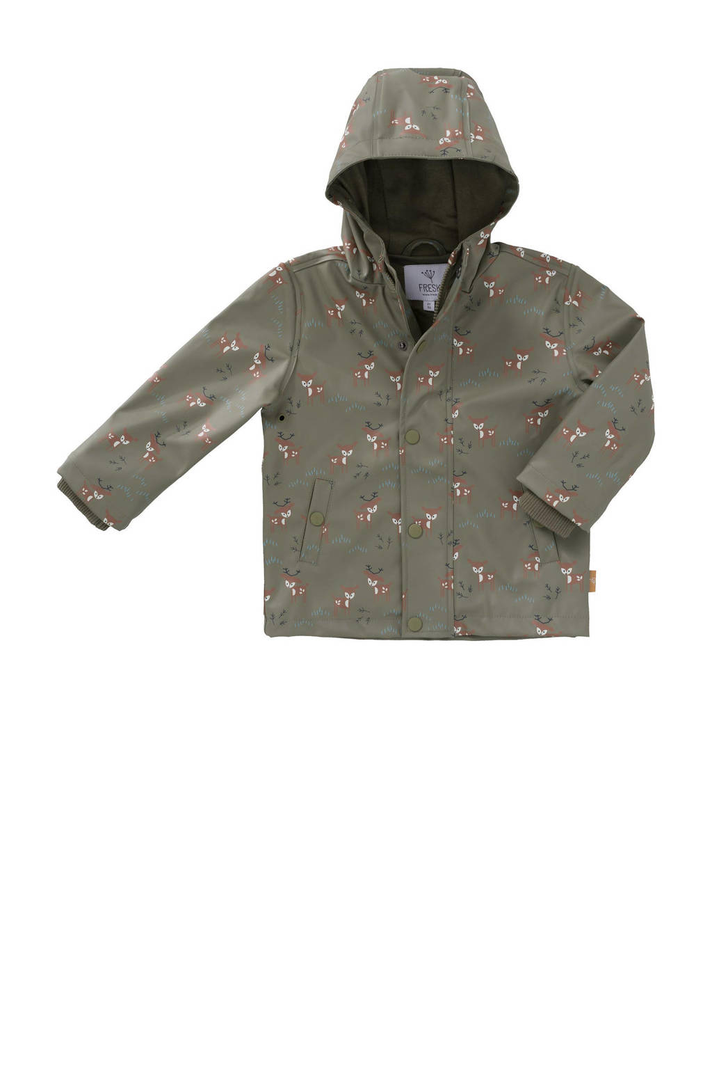 Fresk kids regenjas met all over print olijfgroen
