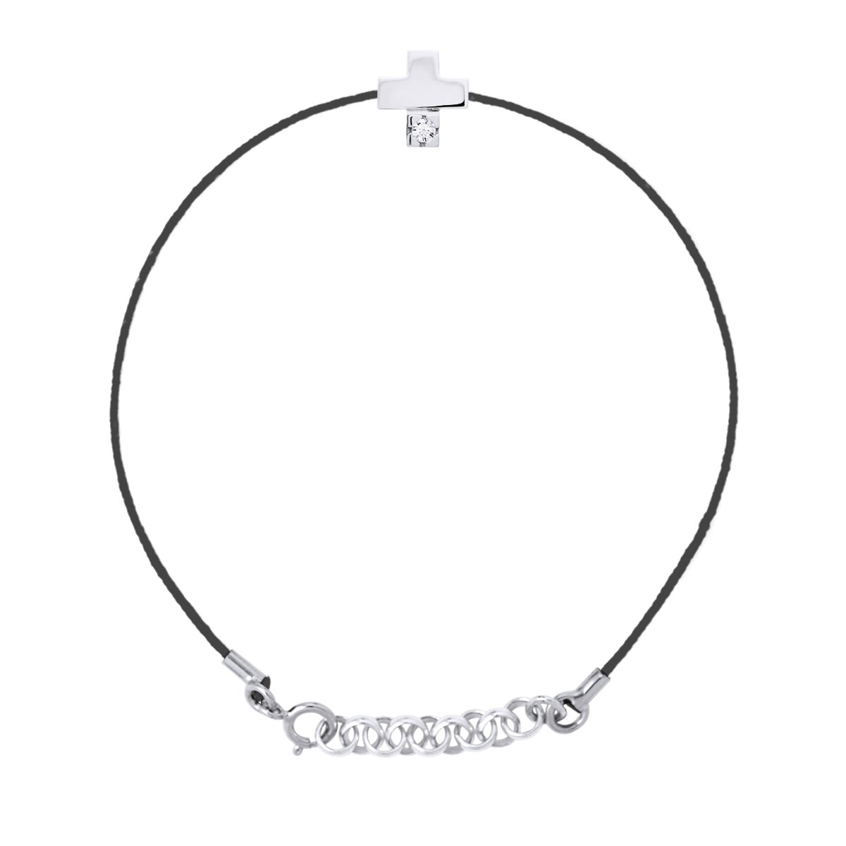 Bracelet CROIX Diamant 0,030 cts Nylon Noir Argent 925