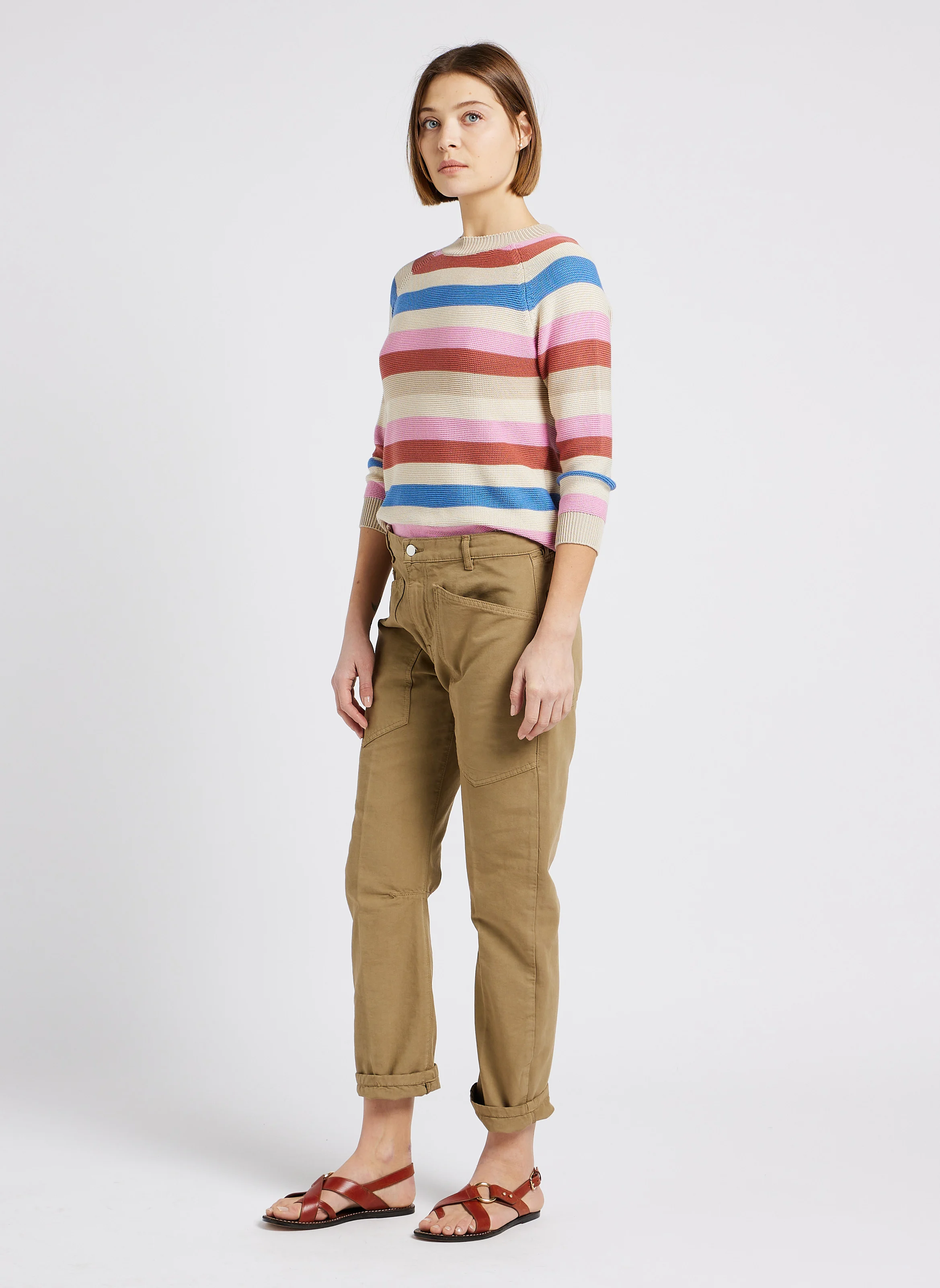 SEAN - Jean droit taille haute en coton | Kaki