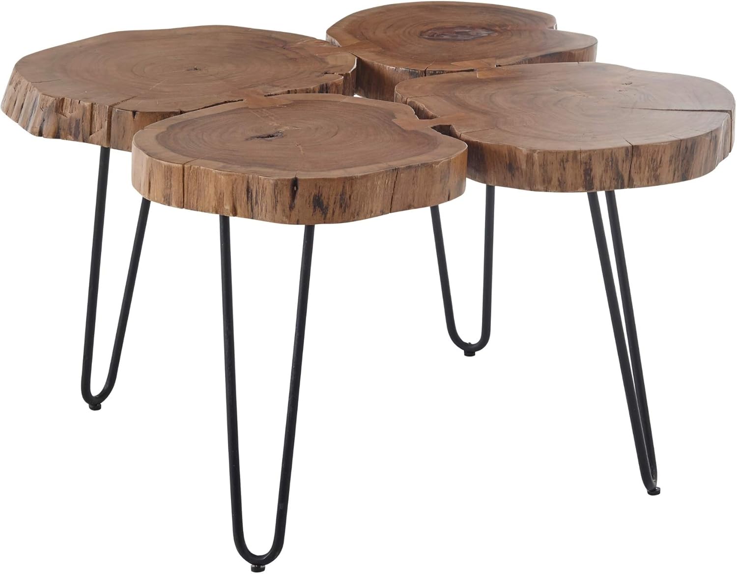 Stella Trading COLE MINI Couchtisch Baumscheibe Akazie Massivholz mit schwarzem Metallgestell - natürlicher Sofatisch für Ihren Wohnbereich - 78 x 56 x 72 cm (B/H/T)