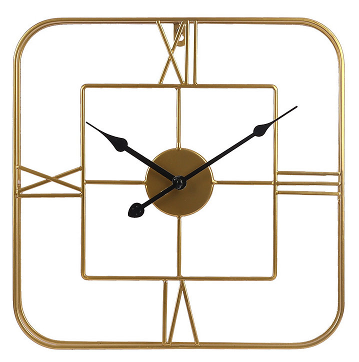 Horloge murale dorée carrée 38 x 38 cm