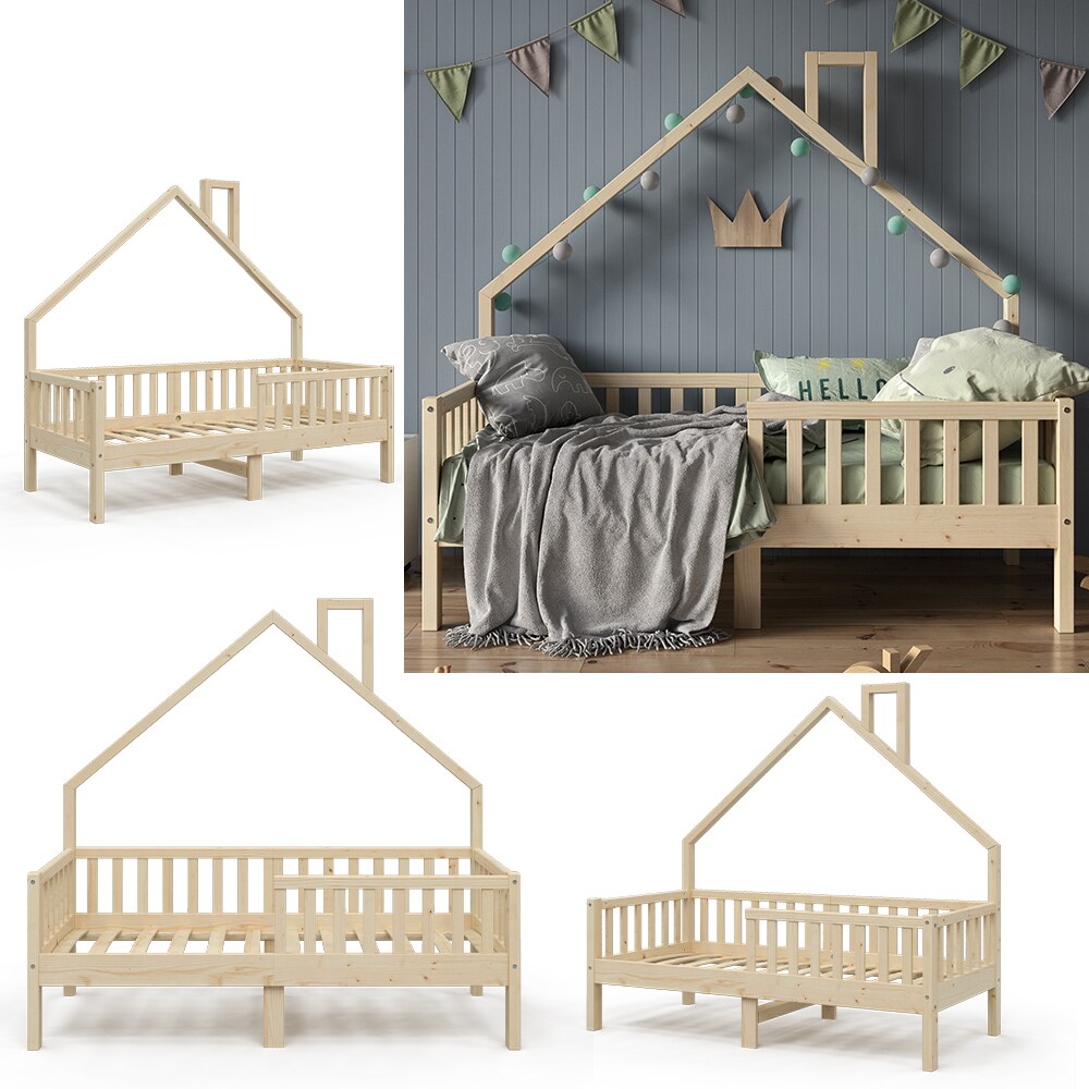 VitaliSpa Hausbett Kinderbett Spielbett Noemi 80x160cm natur Rausfallschutz