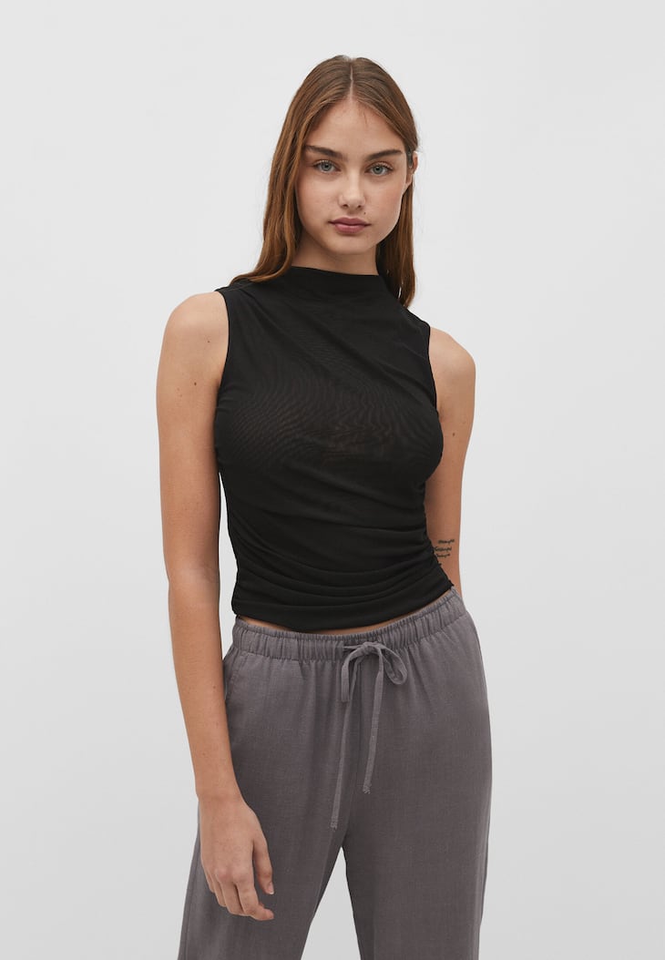 Camiseta de tule franzido