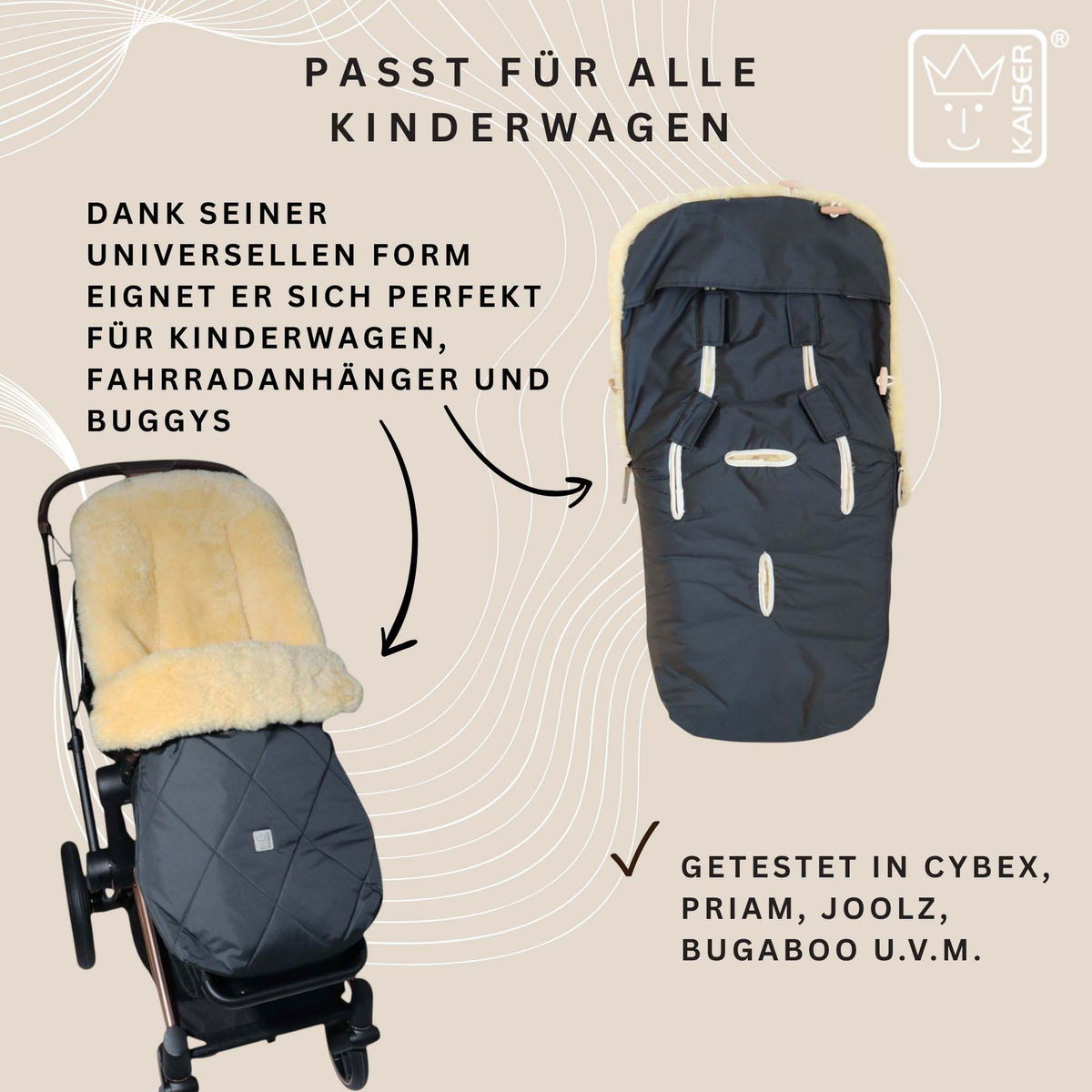 KaiserKaiser   COOSY Lammfell Kinderwagen Fusssack anthracite