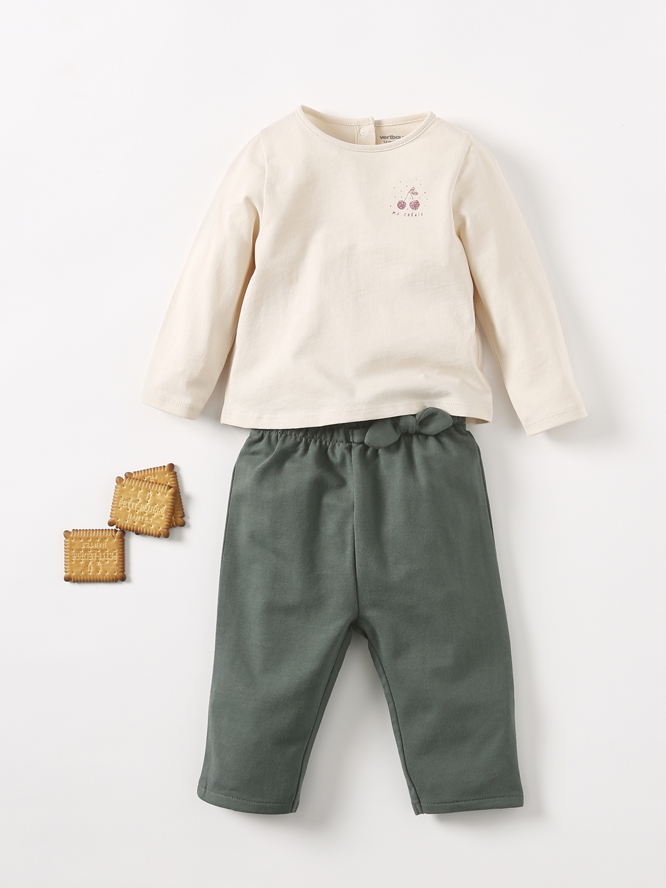Conjunto para bebê: Calça de fleece com elástico na cintura + camiseta de manga comprida