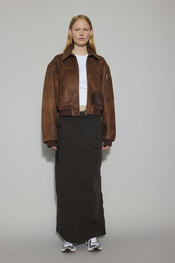Oval Square Rocky Leather Bomber Used brown