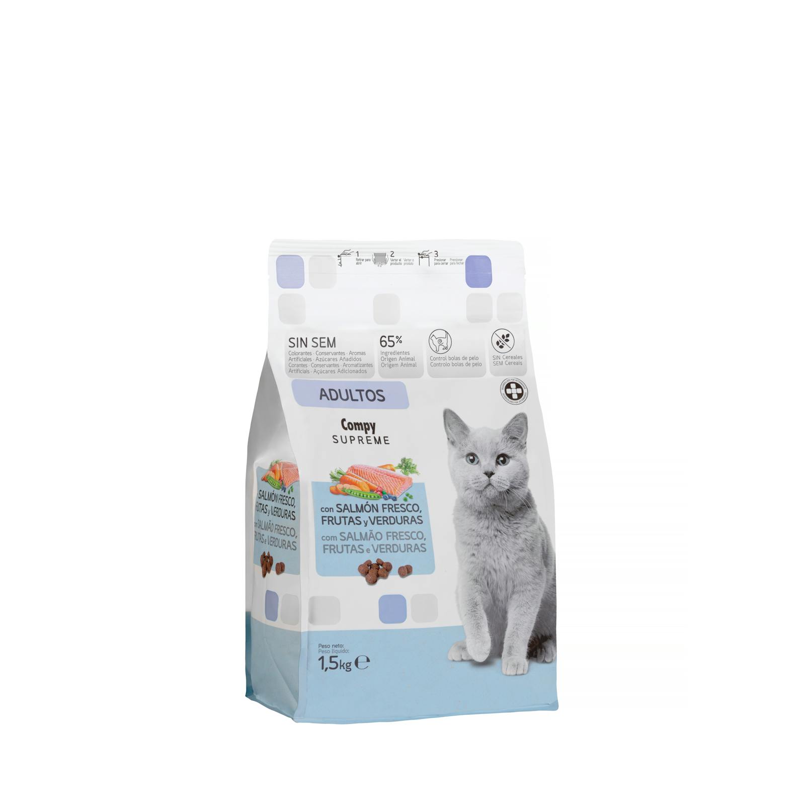 Nourriture pour chat adulte Supreme Compy au saumon, fruits et légumes
