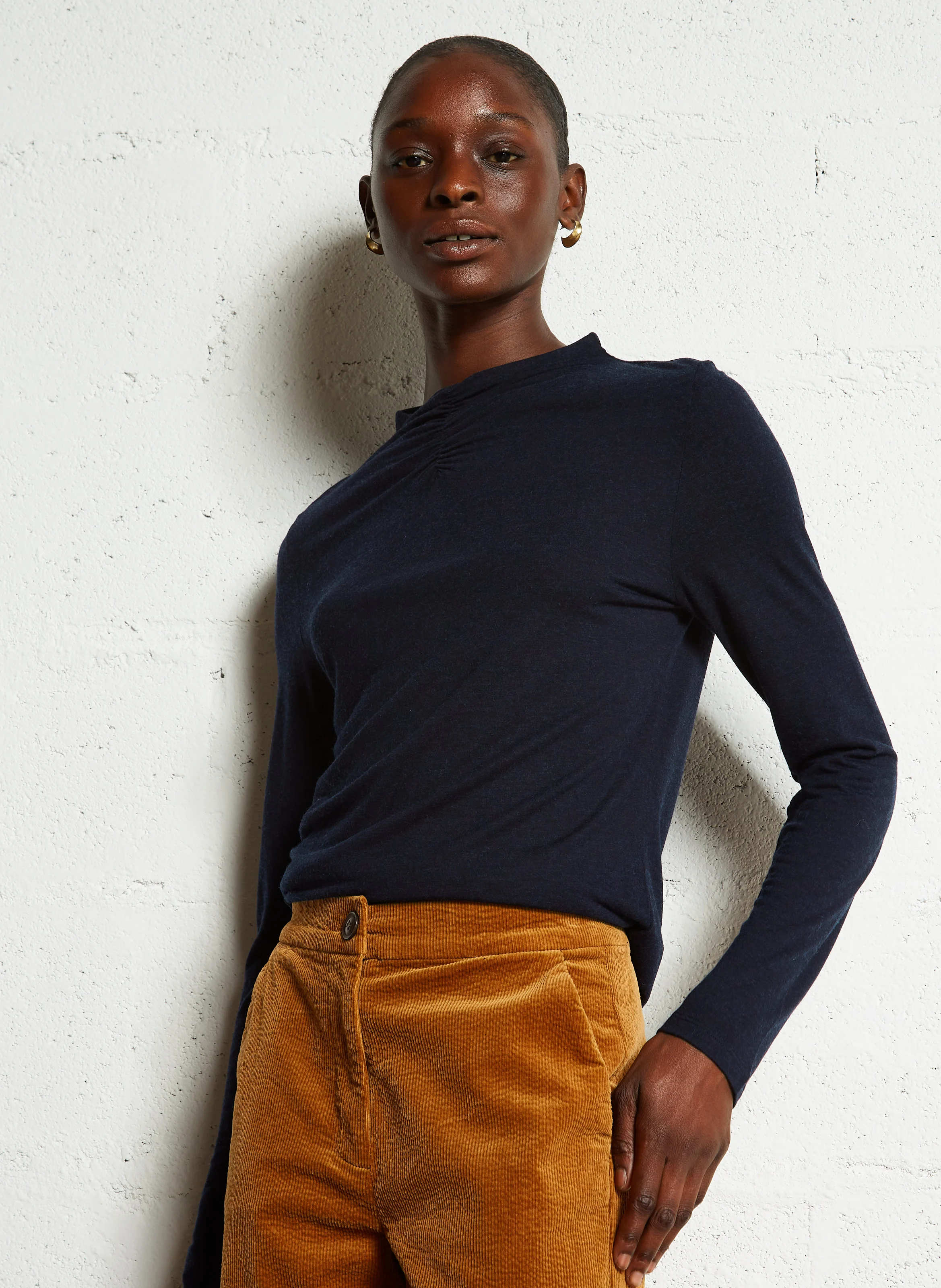 Top col perkins froncé | Bleu