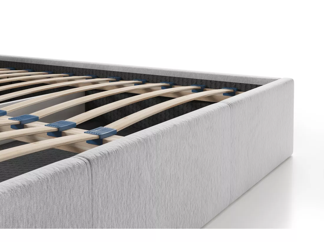 Lit coffre 140 x 190 cm - Tissu texturé - Gris - JUSTANI