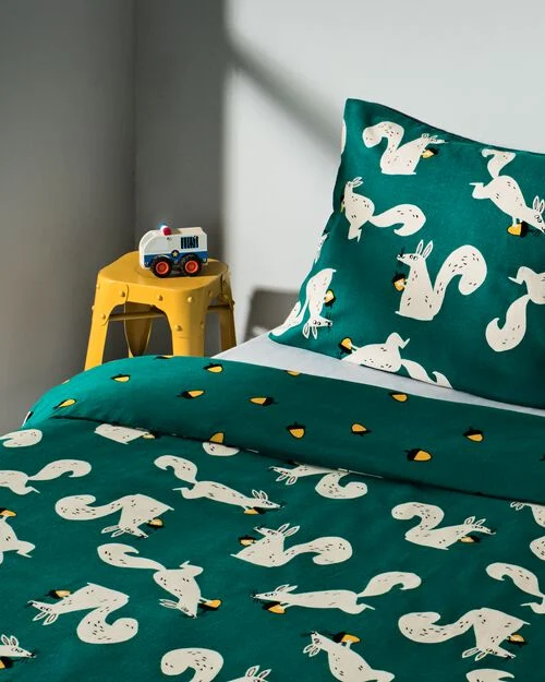 housse de couette enfant - flanelle - 140 x 200 écureuil vert