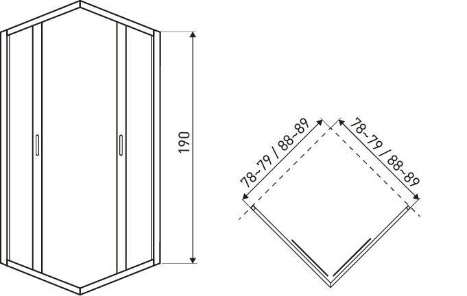 Kerra Tiara Square vierkante douchecabine 90x90 met zwarte profielen