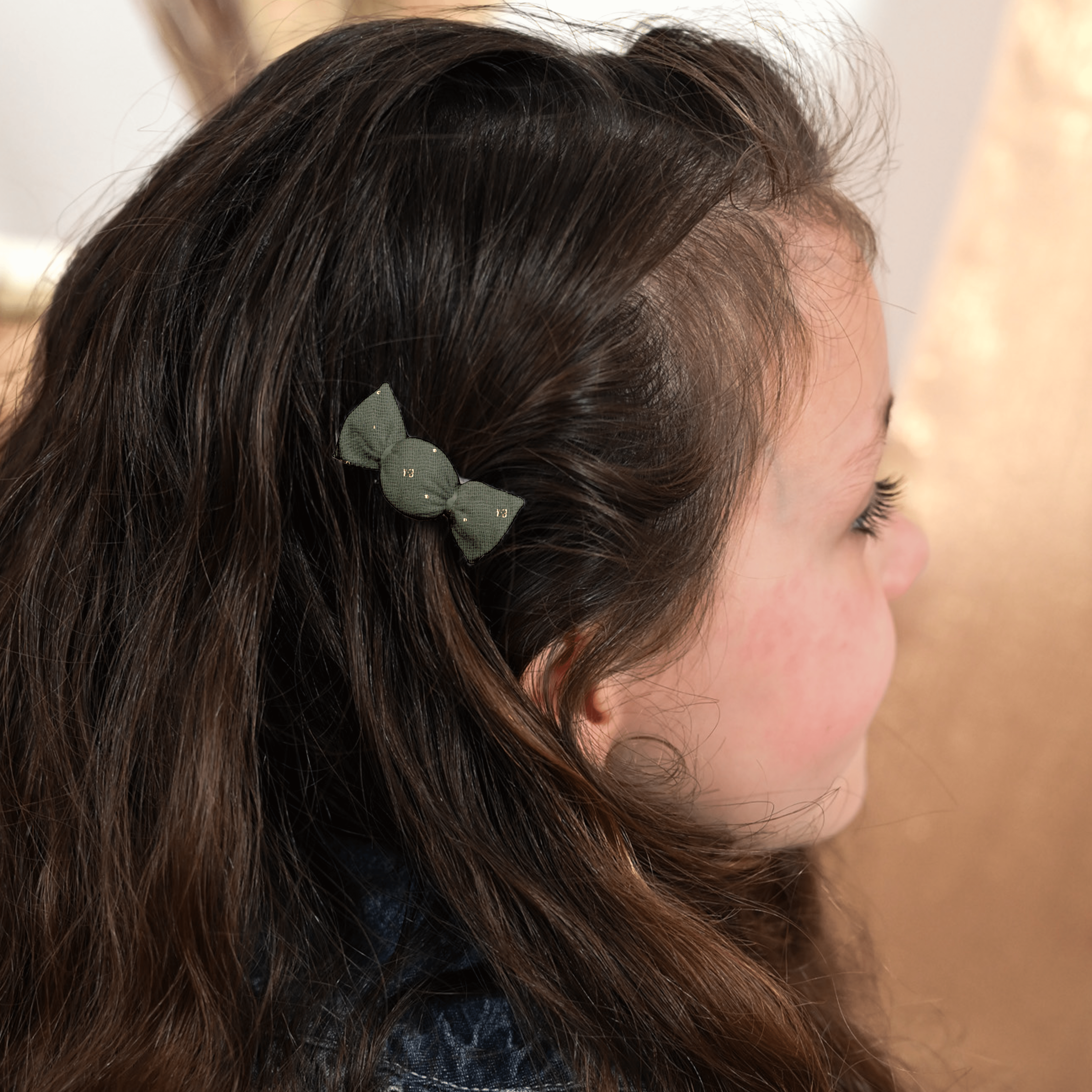 Petite Barrette Mini Bonbon Gaze Pois Or Kaki