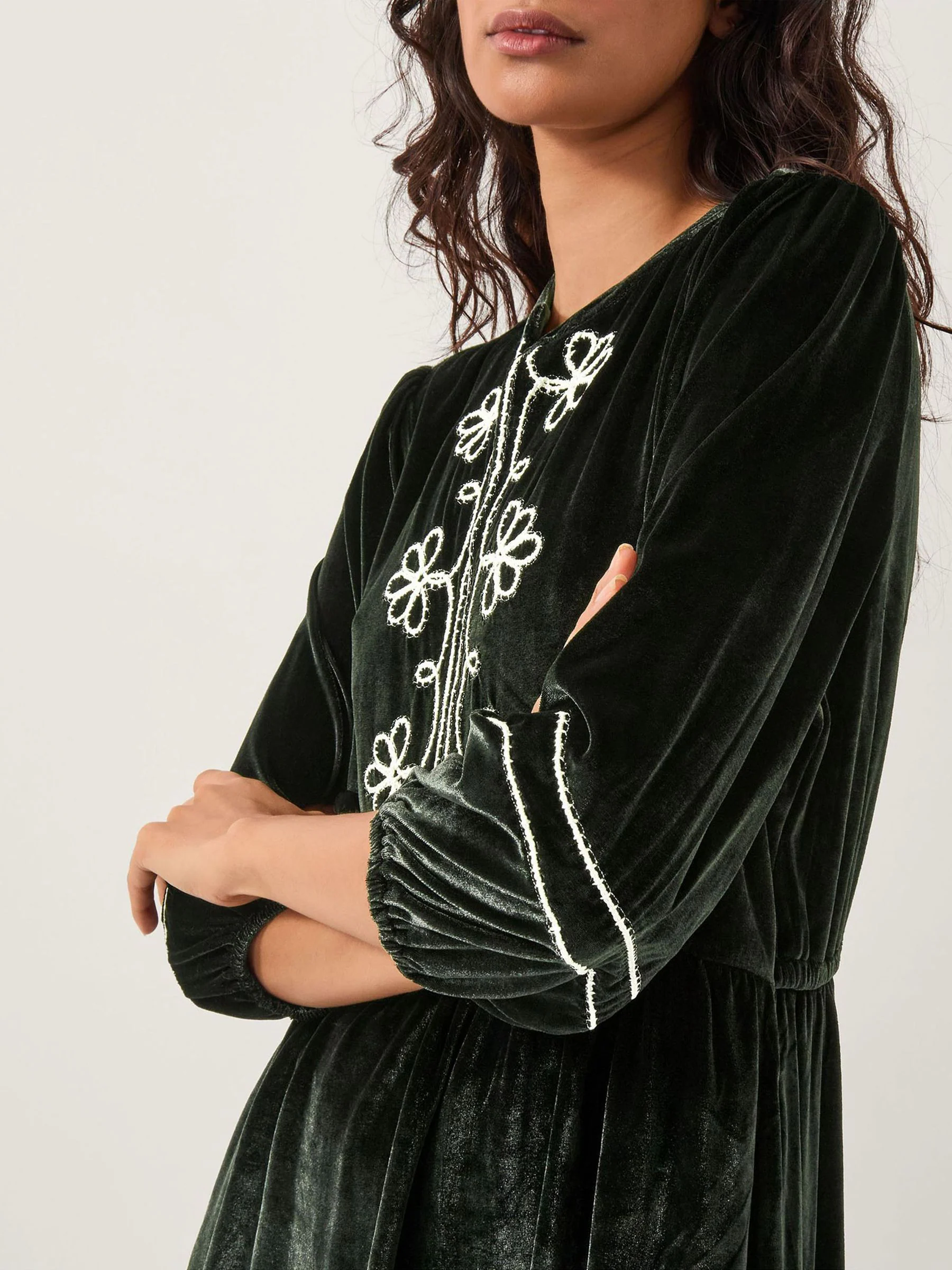 Monsoon Venus Embroidered Velvet Midi Dress