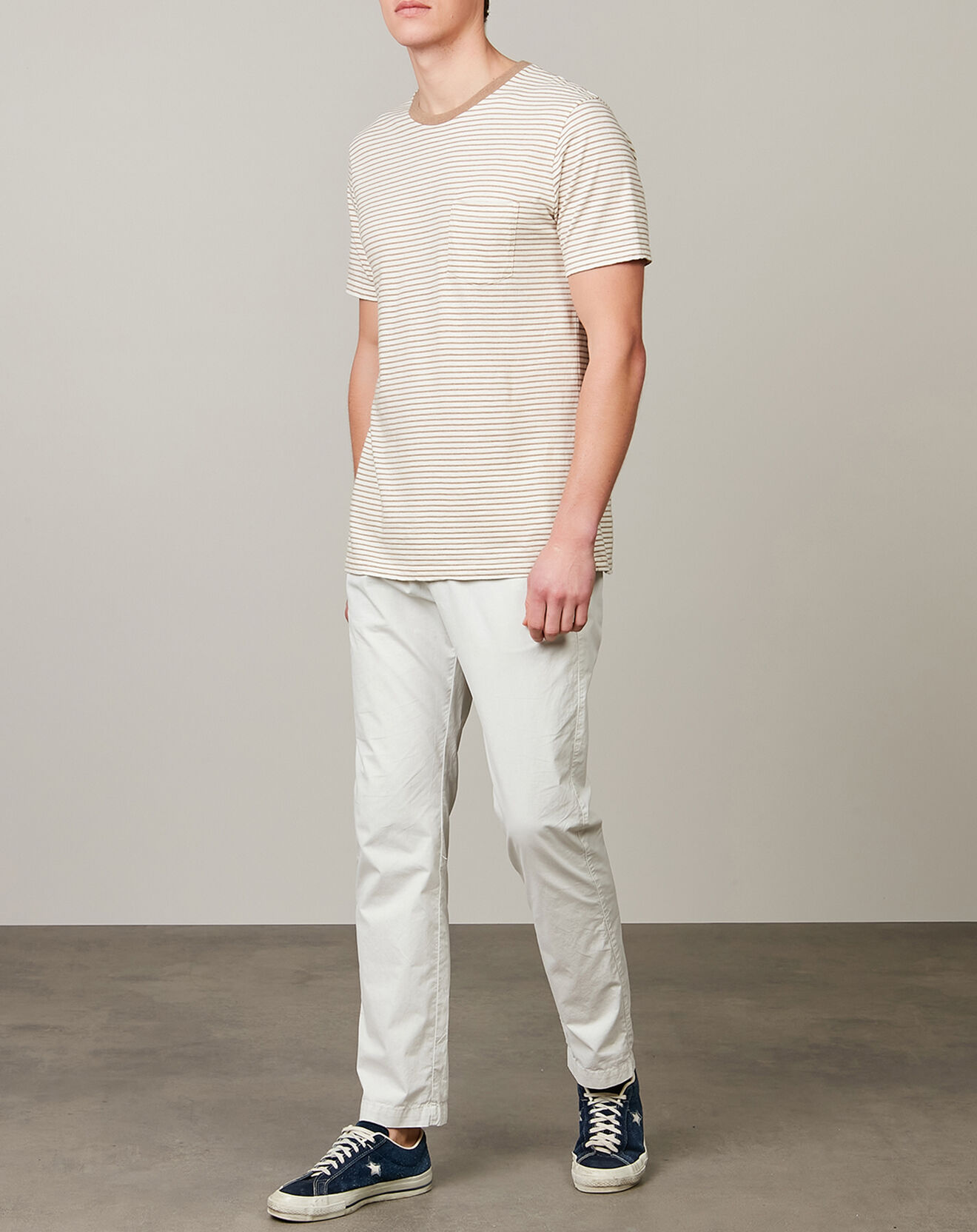 Hartford T-Shirt Pocket Crew Stripe craie/camel