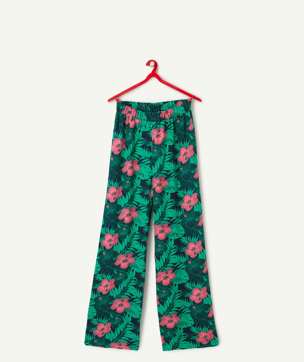 pantalon large fille en viscose responsable imprimé tropical