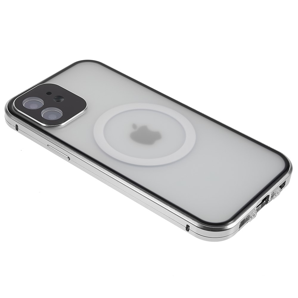 iPhone 12 MagSafe Magnetische Alu Schutzhülle mit Panzer Glas Backcover   Display- / Kameraglasschutz (Magnet-Technologie) - Silber
