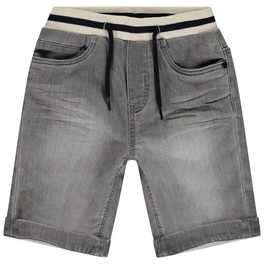 Bermuda effet jean avec taille fantaisie élastiquée pour garçon - Gris chiné