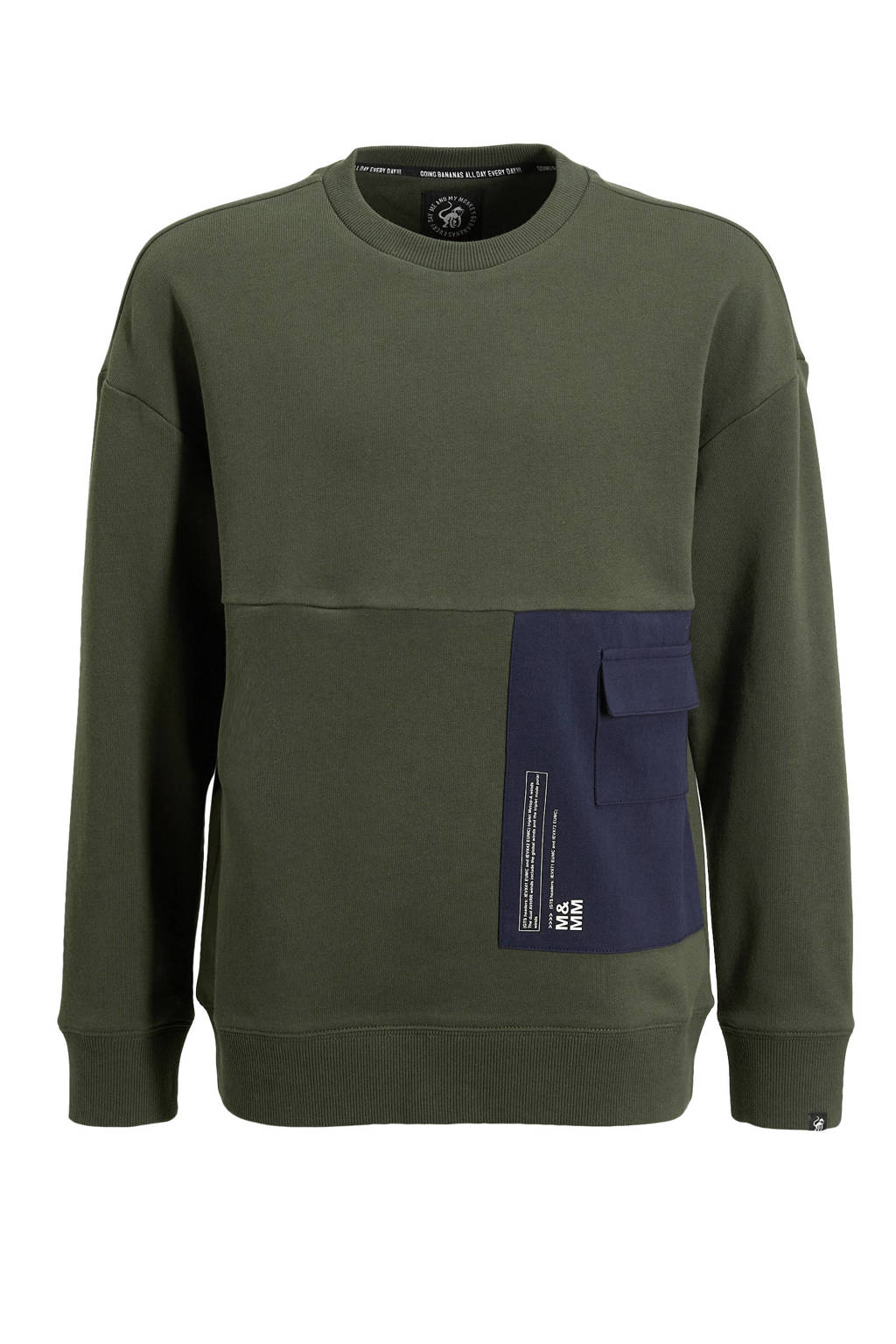 Me & My Monkey sweater Ryo met printopdruk donkergroen