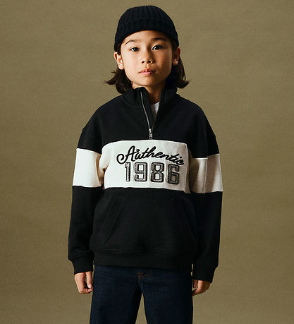 Name It Sweatshirt - NkmReta Half Zip - Blåck/Peyote Melange