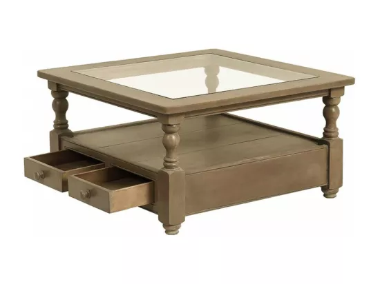Table basse carrée plateau en verre Bois Marron - Natural Interior's