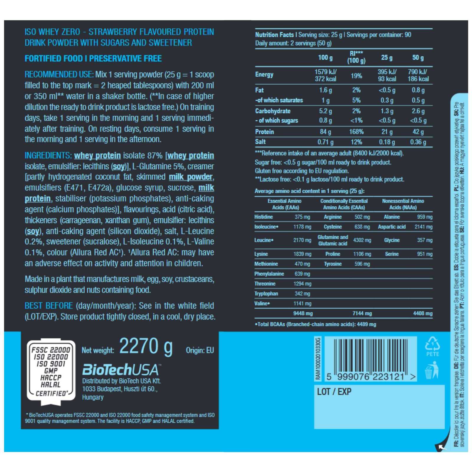 Biotech USA Iso Whey Zero 500g