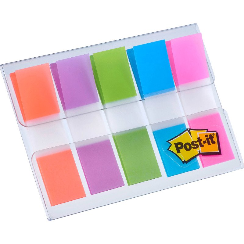 Marque-pages étroit repositionnable plastique couleurs assorties Post-it - distributeur de 20 feuilles