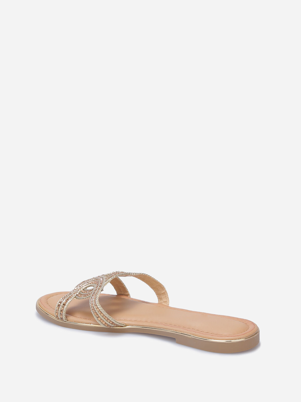 Mules avec brides entrecroisées à strass- Beige