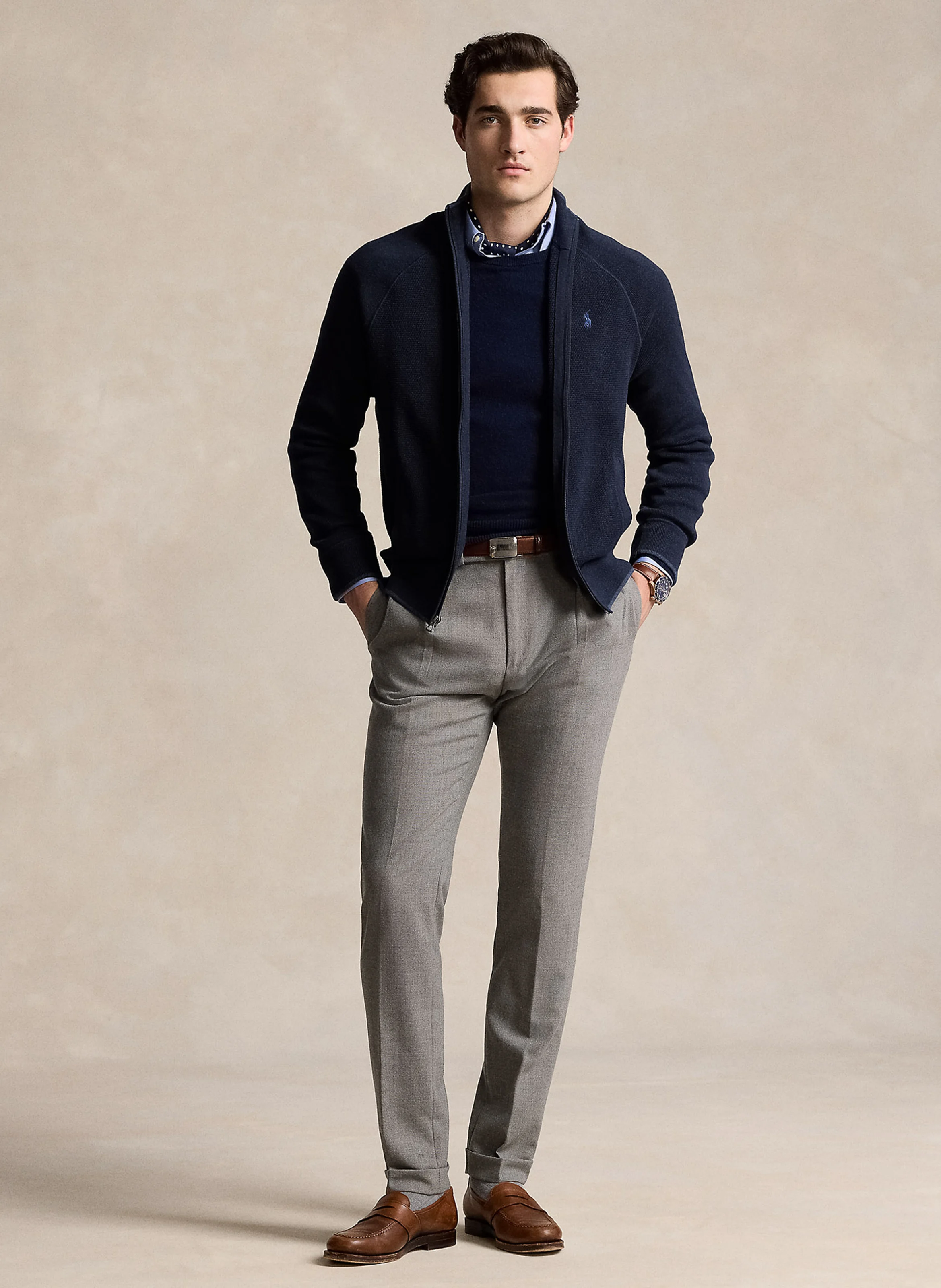 Gilet droit col montant en coton | Bleu