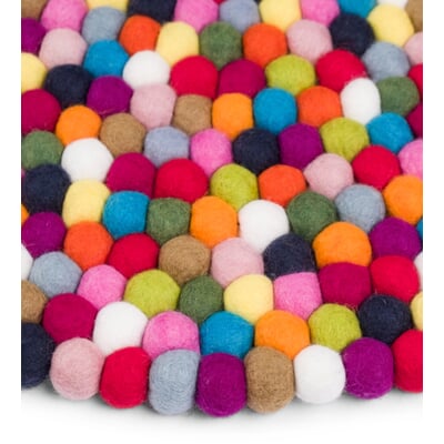 Filzkugelteppich, Bunt, Ø 90 cm