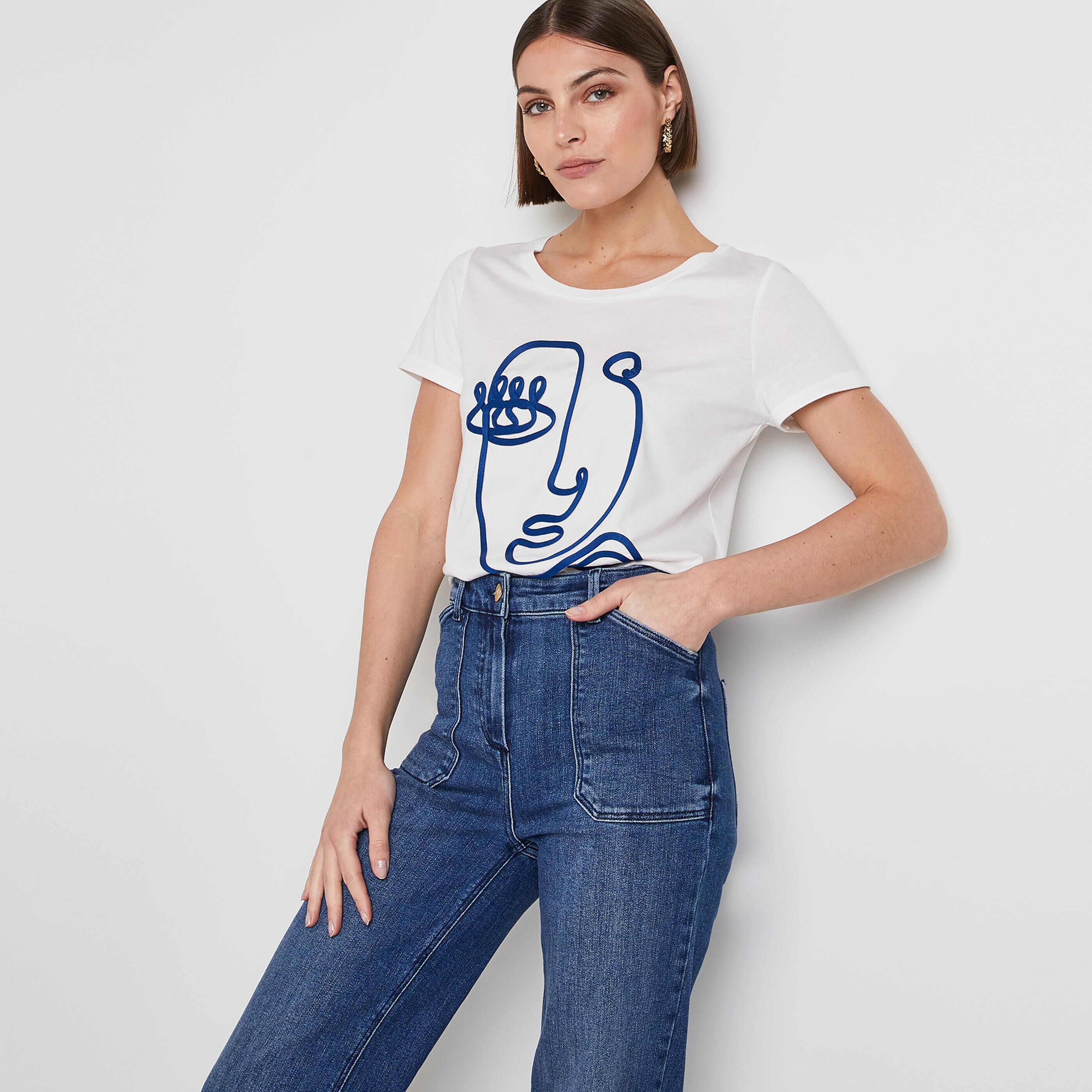 Tshirt visage en corde femme - BLANC CASSE