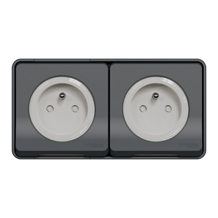 Prise double avec terre horizontale étanche complète saillie Schneider Electric Mureva Styl anthracite
