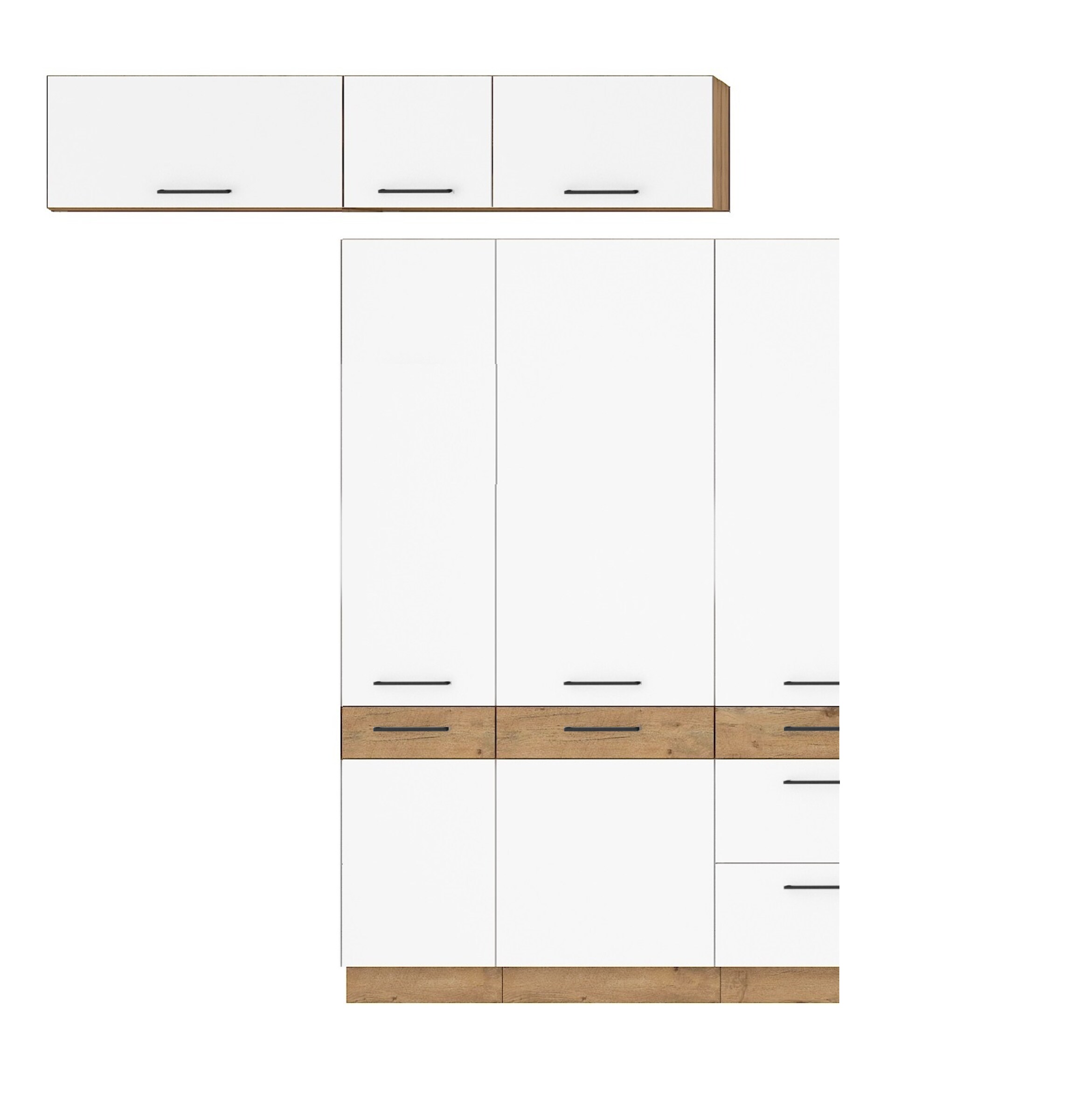 Vigo Aufsatzschrank Hochschrank 40 cm Eiche Lancelot Weiß Hochglanz Küchenzeile