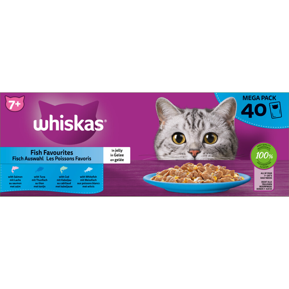 Whiskas 7+ Senior Kattenvoer Natvoer Vis Selectie in Gelei40 x 85 gr