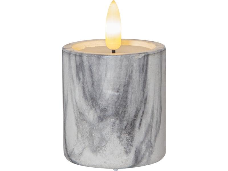Star Trading LED-Kerze Pillar Flamme Marble Ø 5.5 x 9 cm, G 2-teiliger LED Kerzen SET