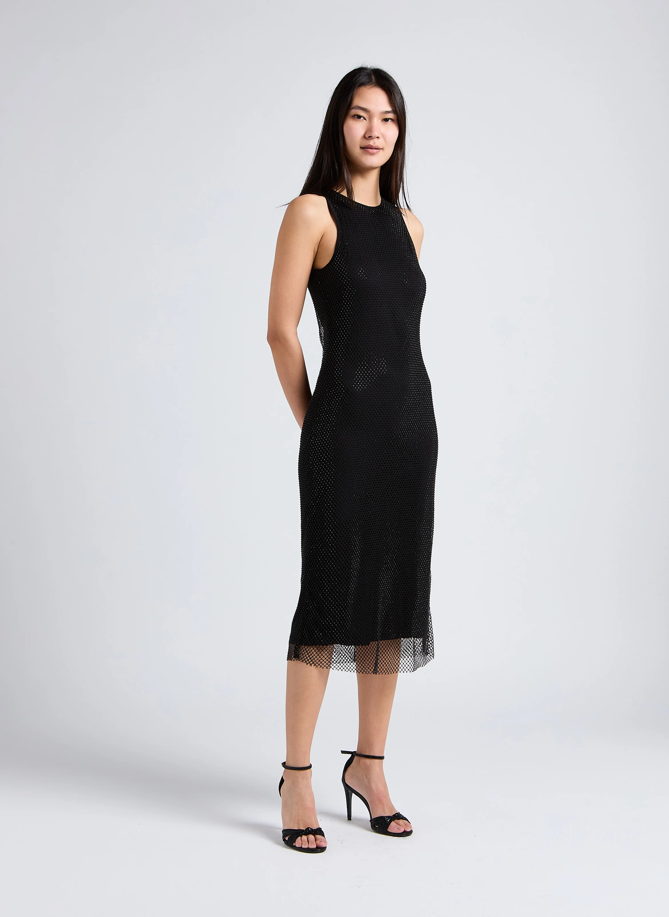 Robe longue moulante à col rond | Noir