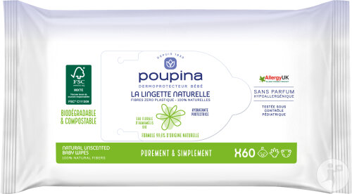 Poupina La Lingette Naturelle 60 Pièces