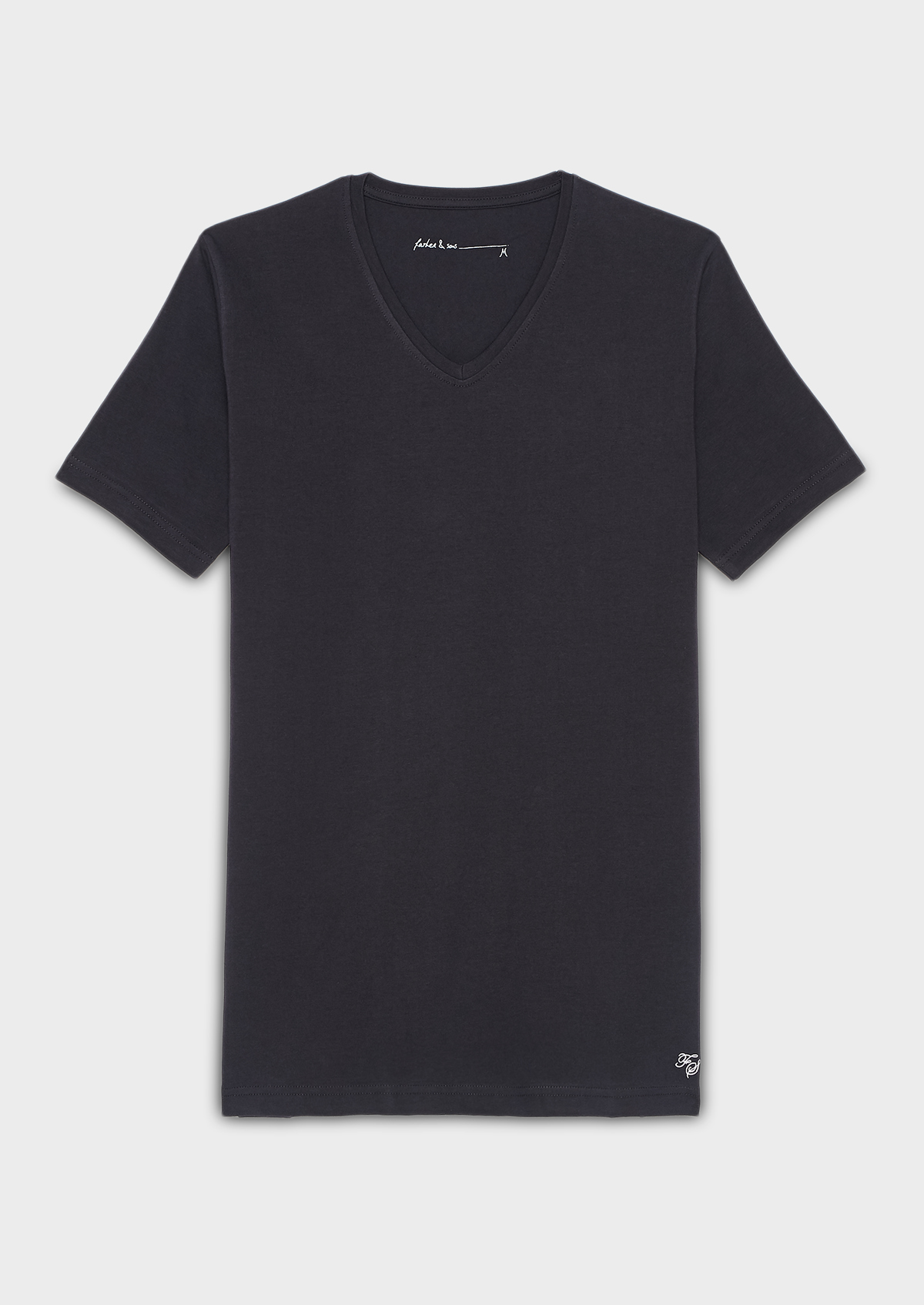 Tee-shirt manches courtes en coton stretch col V uni bleu marine