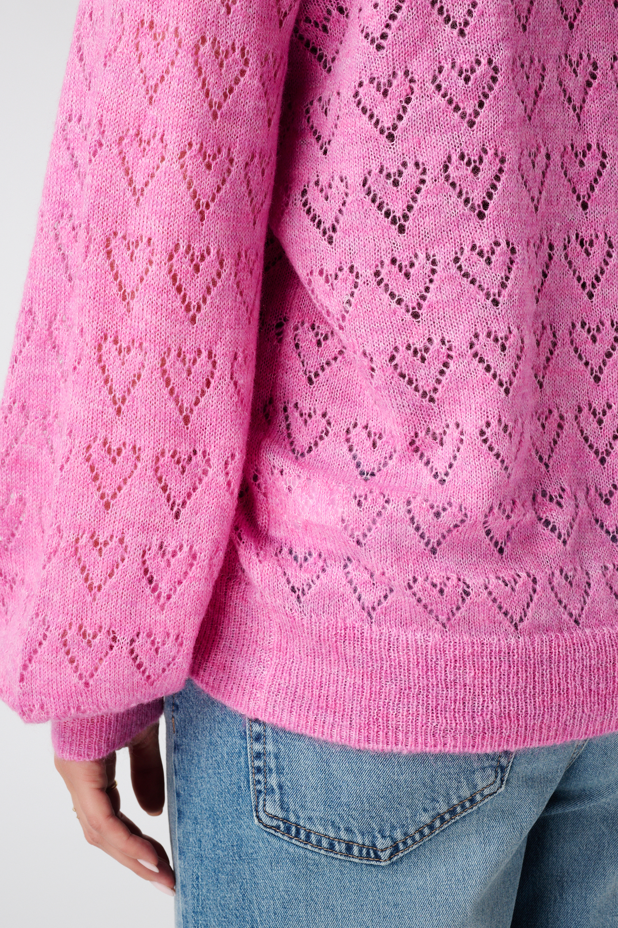Ajour trui met hartjes patroon Pink
