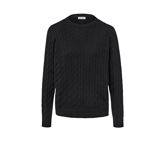 Zopfstrickpullover, schwarz