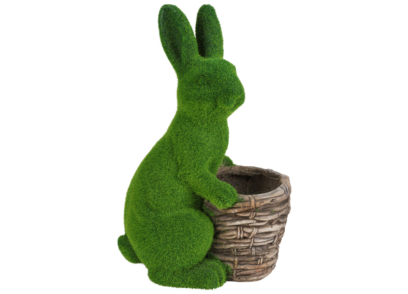Osterhase in Gras-Optik mit Pflanzgefäß vorne