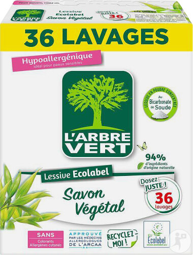 L'Arbre Vert Lessive Poudre Végétale 36 Lavages 1,8kg