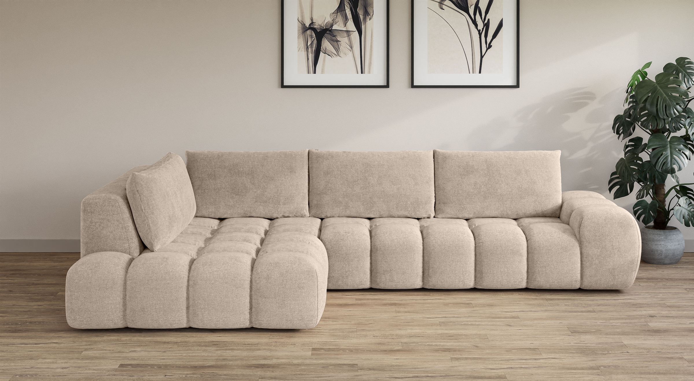 GOODproduct Ecksofa »AZITA Designsofa, elegant und bequem L-Form, Bubble-Optik« lose Rückenkissen, traumhafte Steppung, Masse B/T/H: 352/210/72 cm