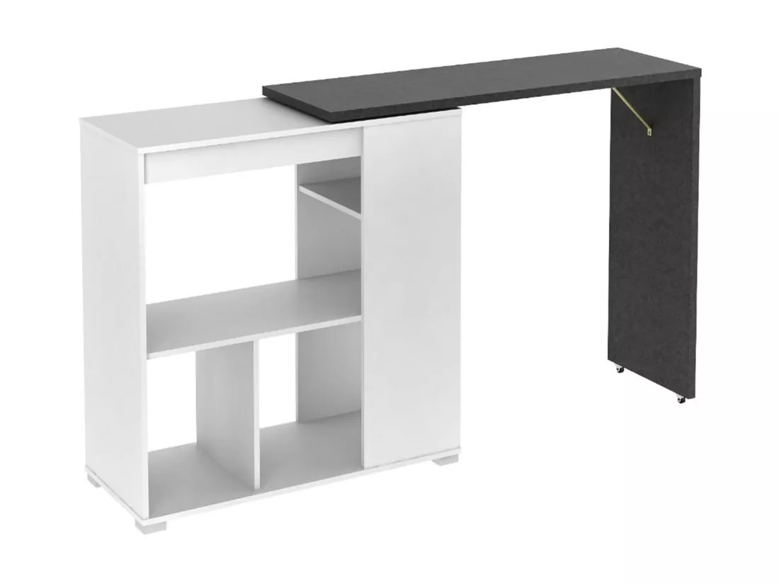 Meuble de bar pivotant avec rangements - Blanc et anthracite - SATURNE