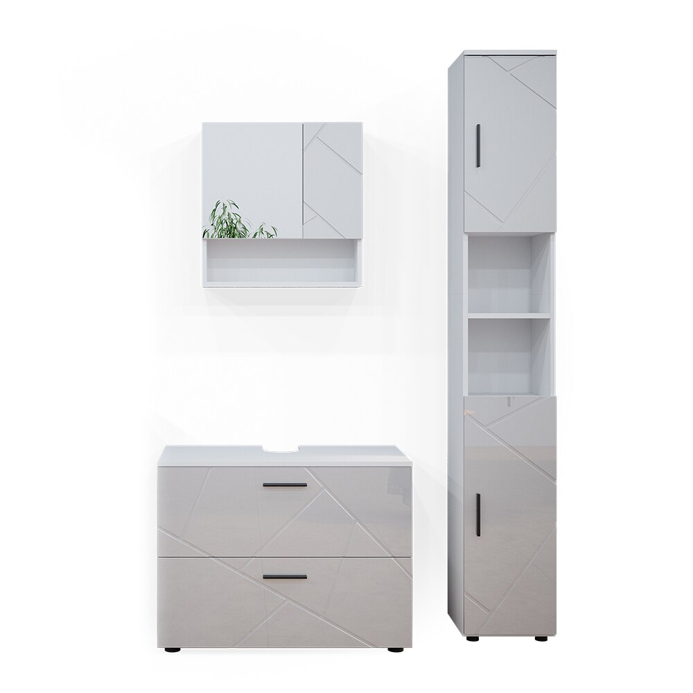 Vicco Badmöbelset Unterschrank Spiegelschrank Hochschrank Irma Weiß Hochglanz Badmöbel