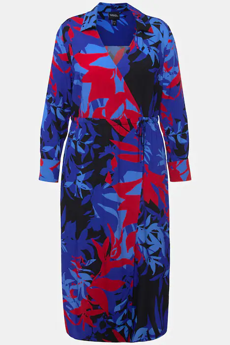 Midikleid, floraler Druck, A-Linie, V-Ausschnitt, Langarm, titan blau