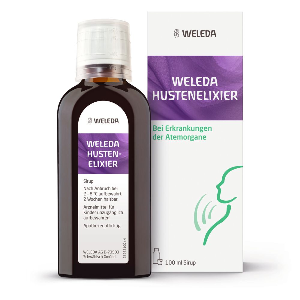 Weleda Hustenelixier beruhigt den Hustenreiz, löst den Husten und Schleim